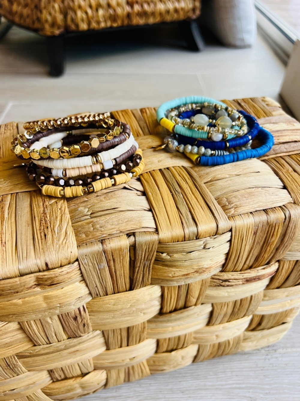 Stacked Beaded Bracelet Set - Neutral & Blue